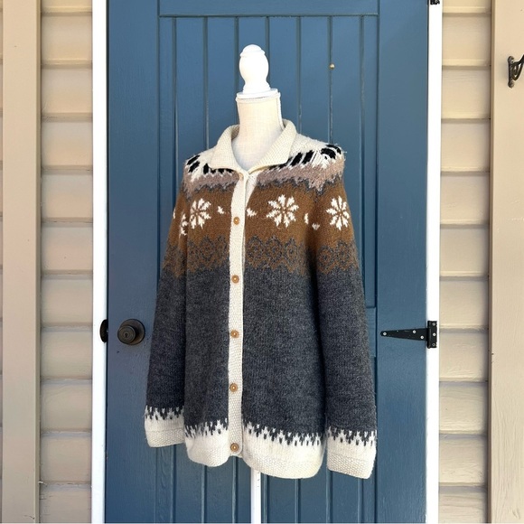Trails Of The Andes Cardigan Sweater 
Fair Isle Alpaca Wool Women Size  Large/XL - Picture 2 of 8